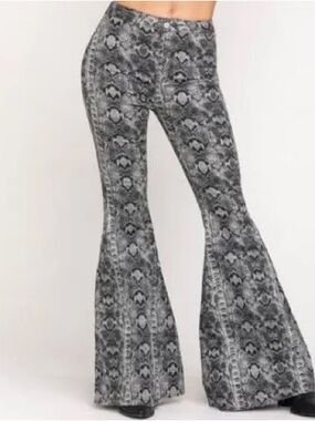 We The Free Free People Snakeskin Mega Flare Bell Bottom Jeans 27
